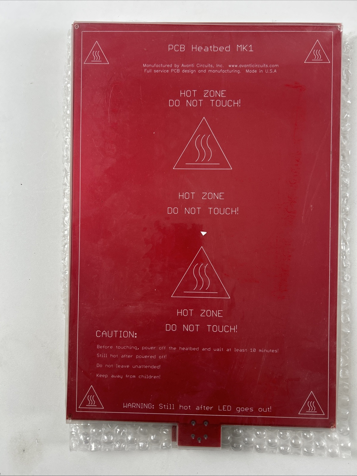 RepRap PCB MK1 Heatbed 8.4”X 12.6” - 12 Volt With Tab for 3D Printer Made in USA