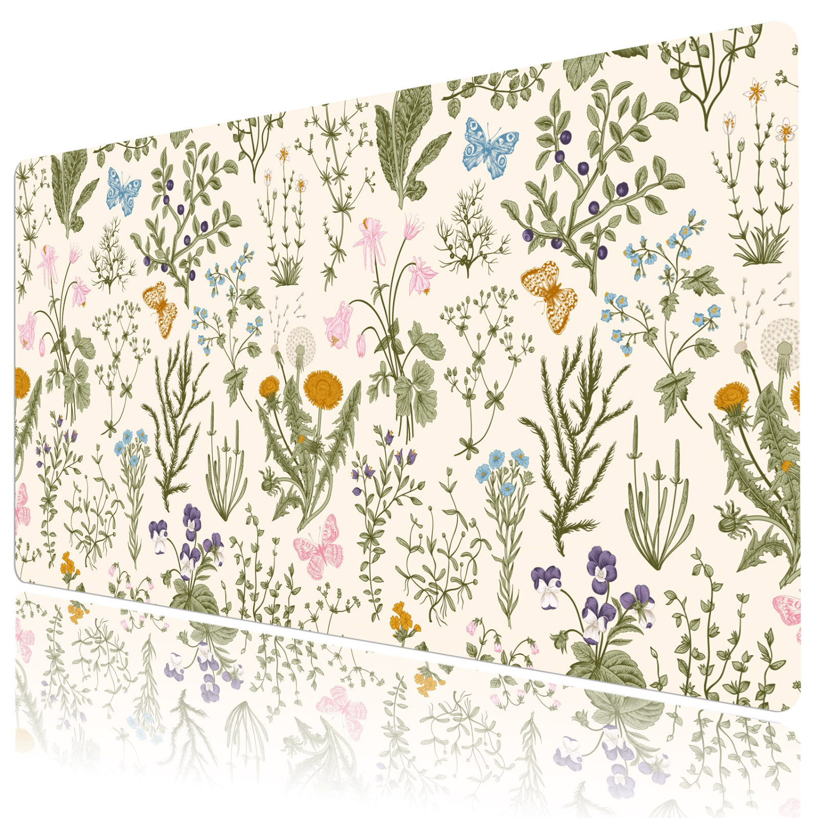 Spring Pink Floral Beige Desk Mat for Keyboard and Mouse Desk Pad 31.5x15.7 inch
