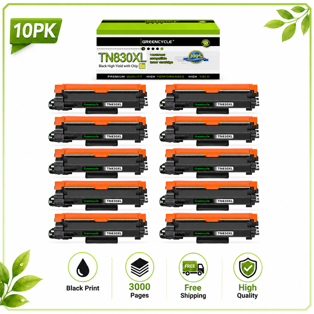 Compatible 10 Pack TN830XL Toner for Brother HL-L2460DW DCP-L2640DW HL-L2480DW