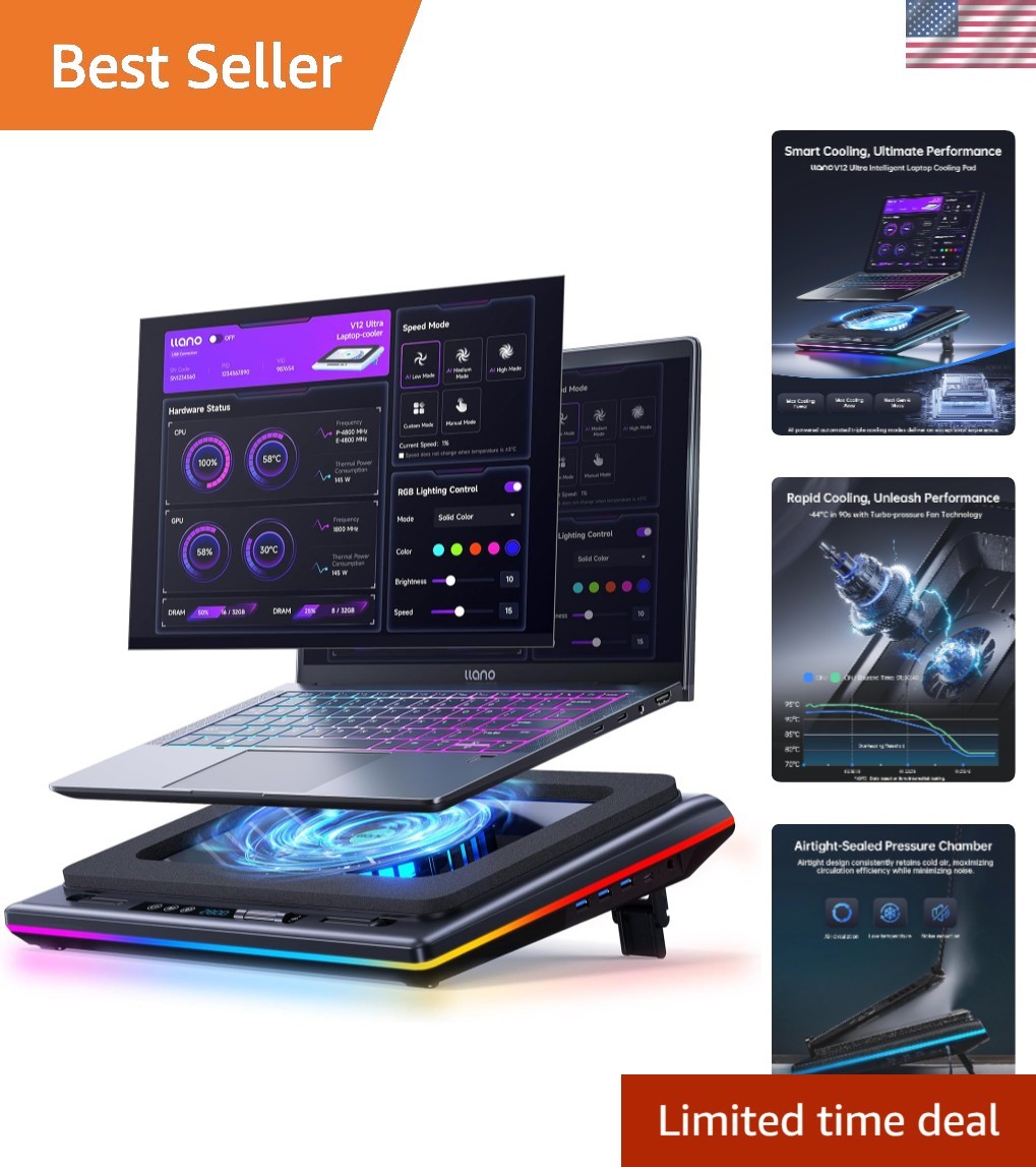 V12 Ultra Laptop Cooling Pad with Smart Software Control, RGB Gaming Laptop F...