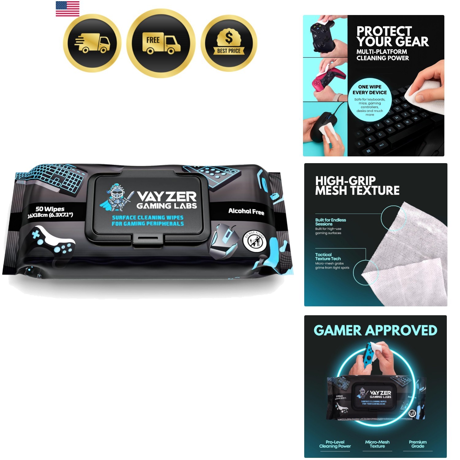 Gaming Peripheral Wipes, Keyboard Cleaner & Electronic Wipes, Safe for Contro...