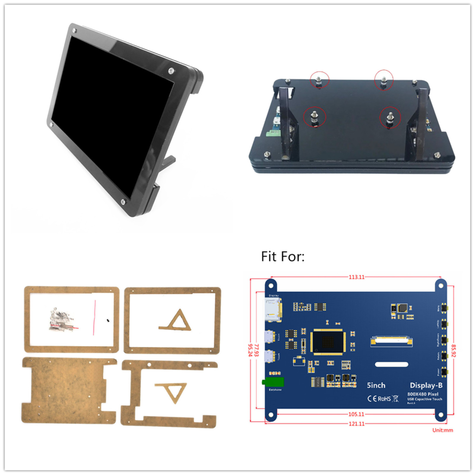 Durable 5 inch Touch Screen Display Case HDMI HD Monitor Stand For Raspberry Pi