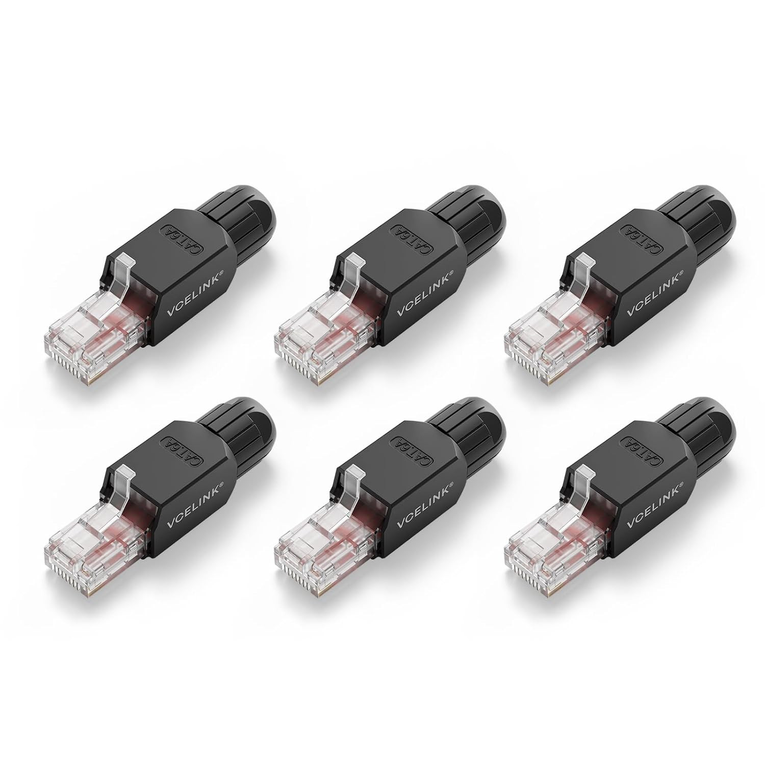 VCELINK Cat6A Tool-Free RJ45 Connector 6-Pack, Gold-Plated, UTP 23-26AWG
