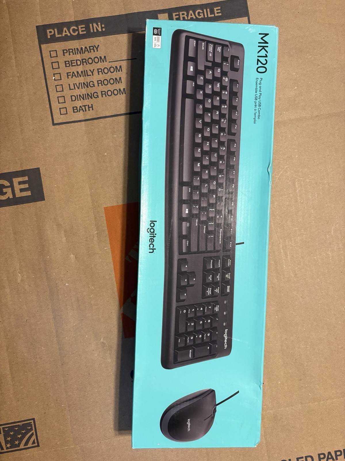 Logitech MK120 USB Wired Keyboard Mouse Combo New Sealed Box Damaged OEM