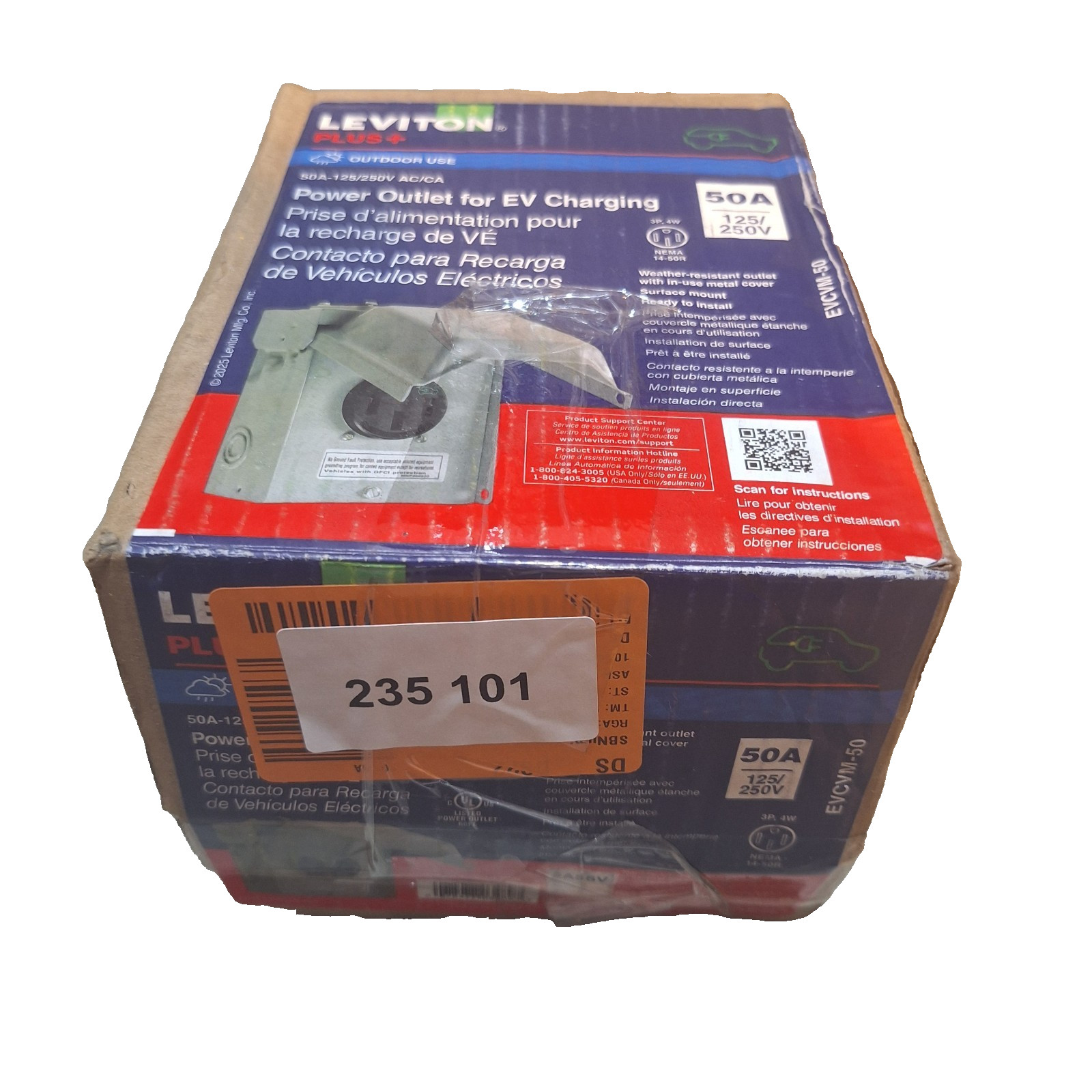 Leviton Plus R01-EVCVM-50 EV Charging Power Outlet 50A 125/250V NEMA 14-50R