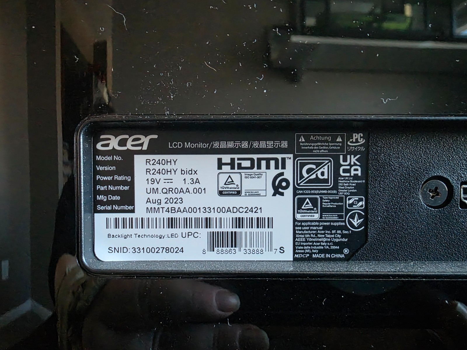 Acer R240HY Bidx 23.8 inch Widescreen LED Monitor