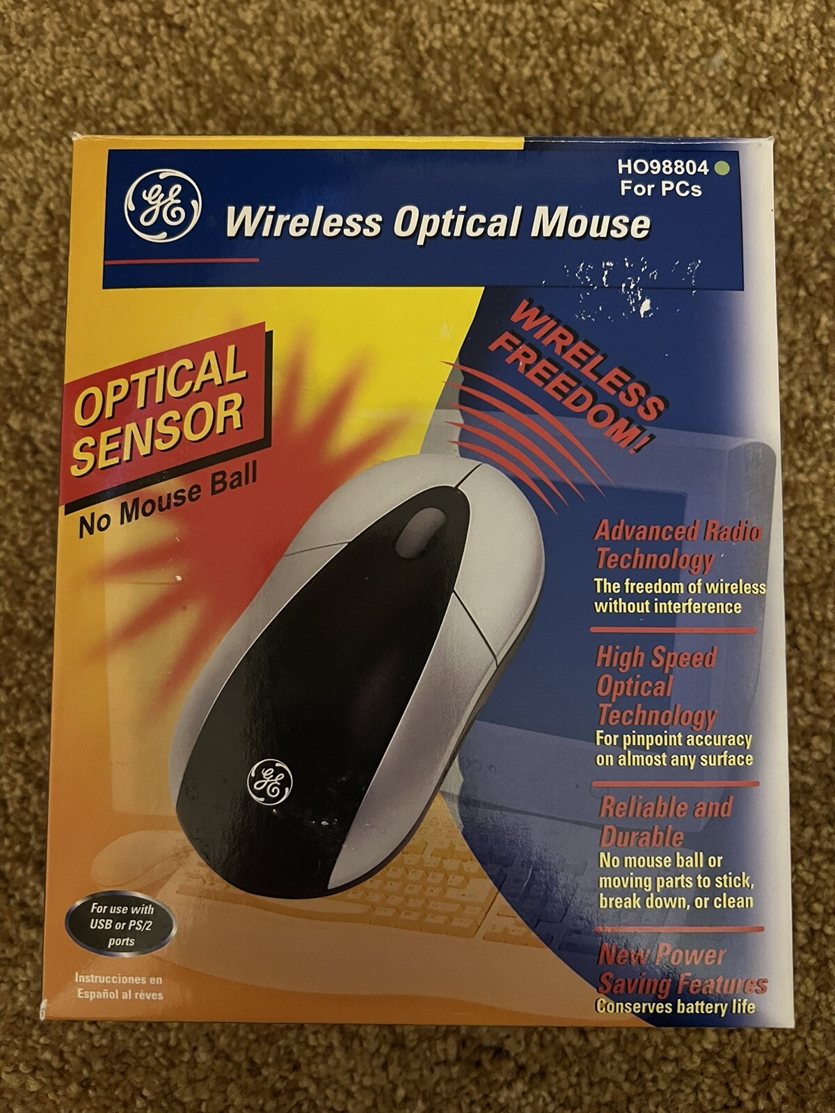 GE Vintage Wireless Optical Mouse + Receiver Model HO98804