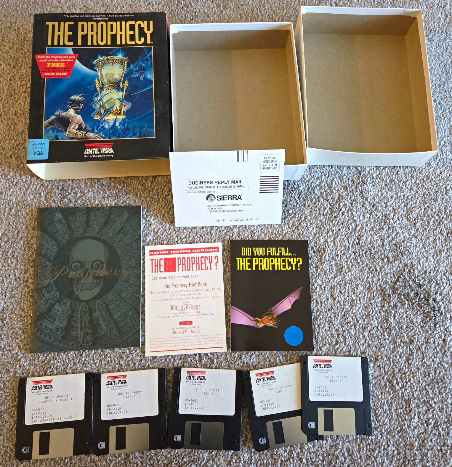 Sierra The Prophecy PC Video Game MS-DOS 3.5" Floppy Disks CIB Manuals