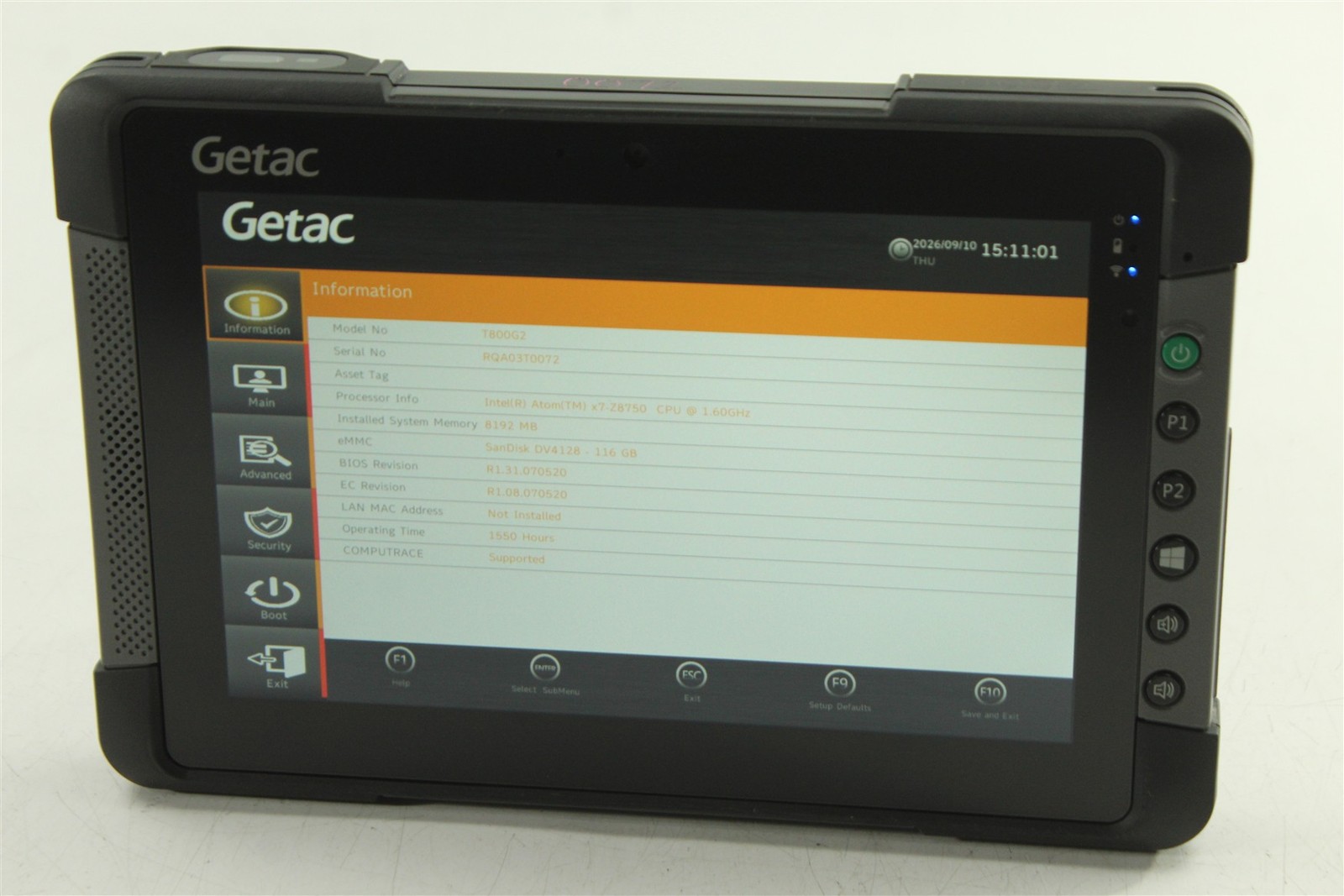 GETAC T800 G2 LTE Rugged Tablet 8.1" Atom x7-Z8750 128GB eMMC 8GB RAM NO OS