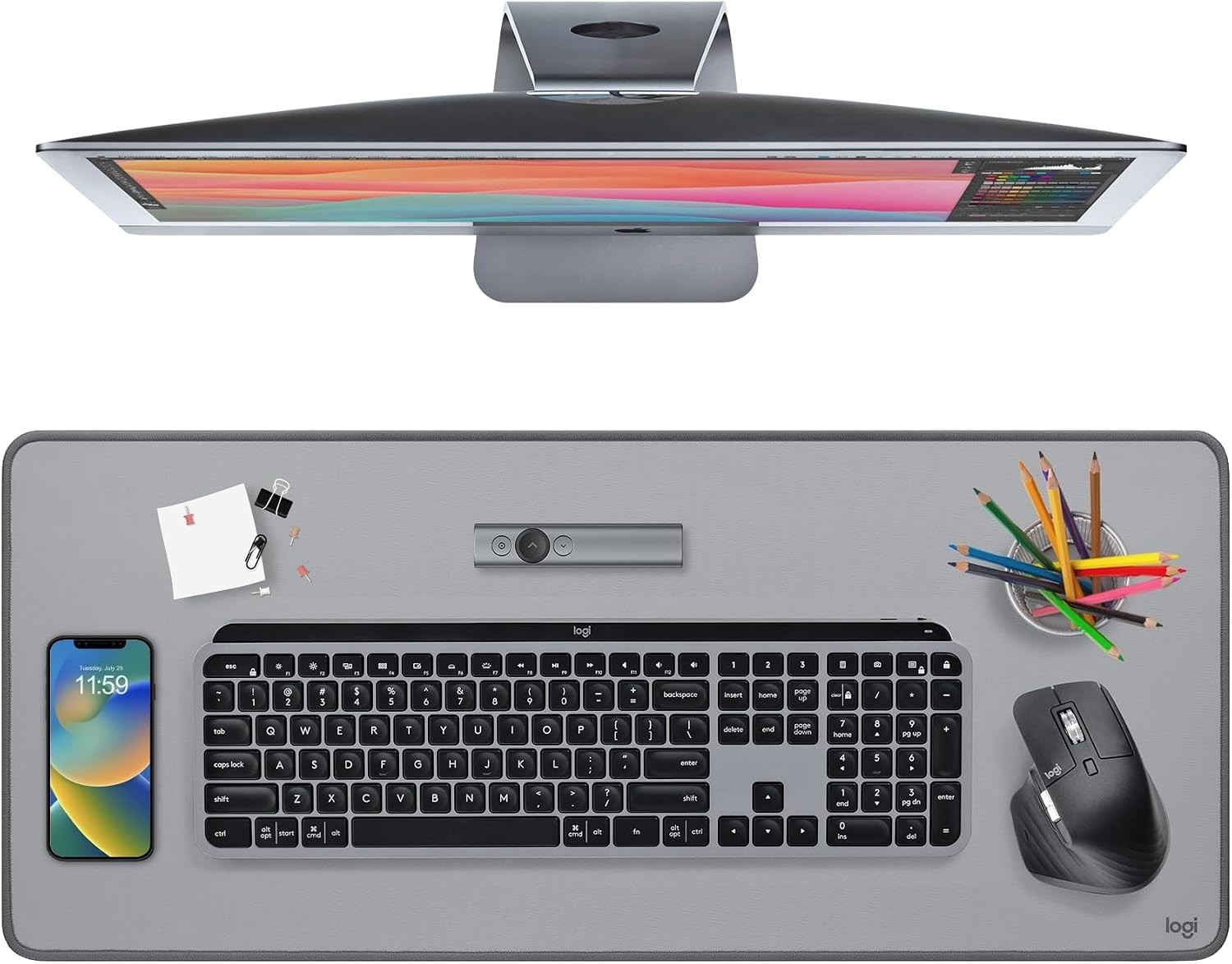 Multifunctional Desk Mat 30L x 70W cm - Mid Grey | Effortless Mouse Glide