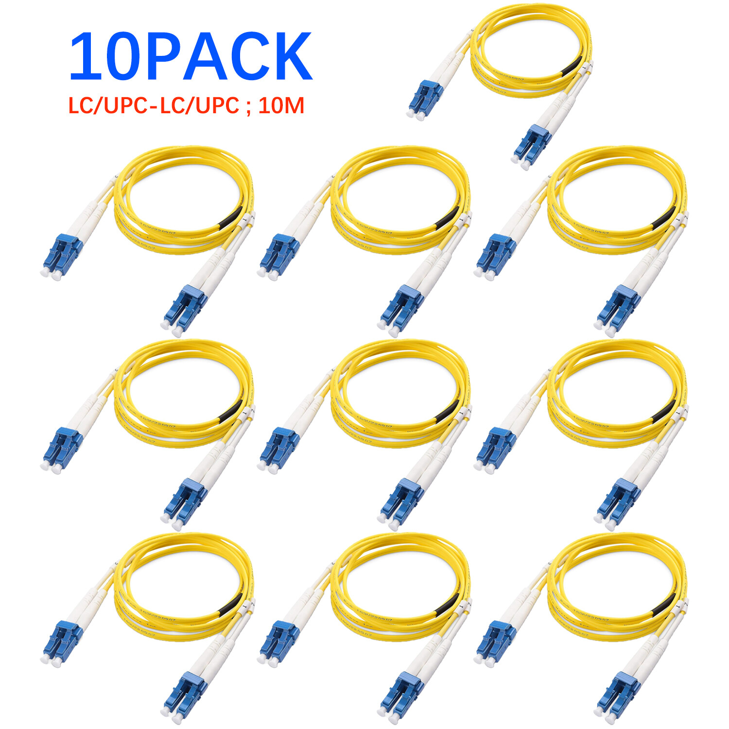 (10PCS) LC to LC UPC OS2 Duplex Single-Mode Fiber Optic Patch Cable - Jumper 10M