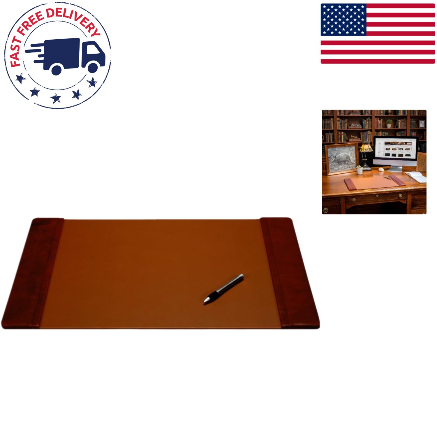 Luxury Leather Desk Pad with Side Rails, Mocha - Elegant Executive Blotter 22x14