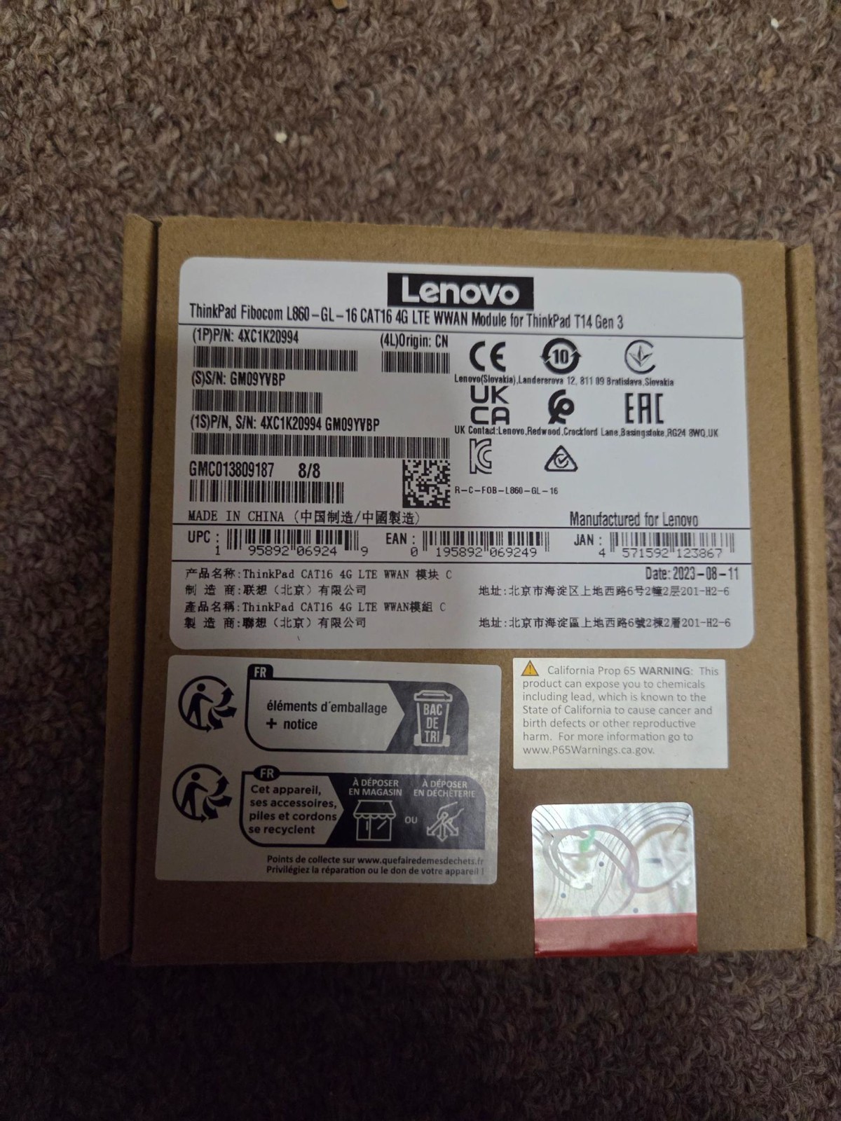 Fibocom L860-GL-16 CAT16 4G LTE WWAN Module for ThinkPad T14 Gen 3 - 4XC1K20994