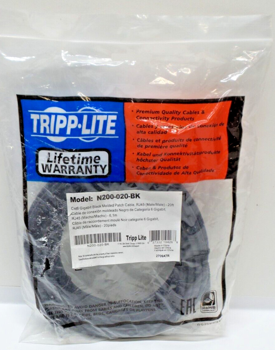 Tripp Lite CAT6, M/M, 25FT 7.62m Cat6 U/UTP (UTP) Black - networking cables (M/M