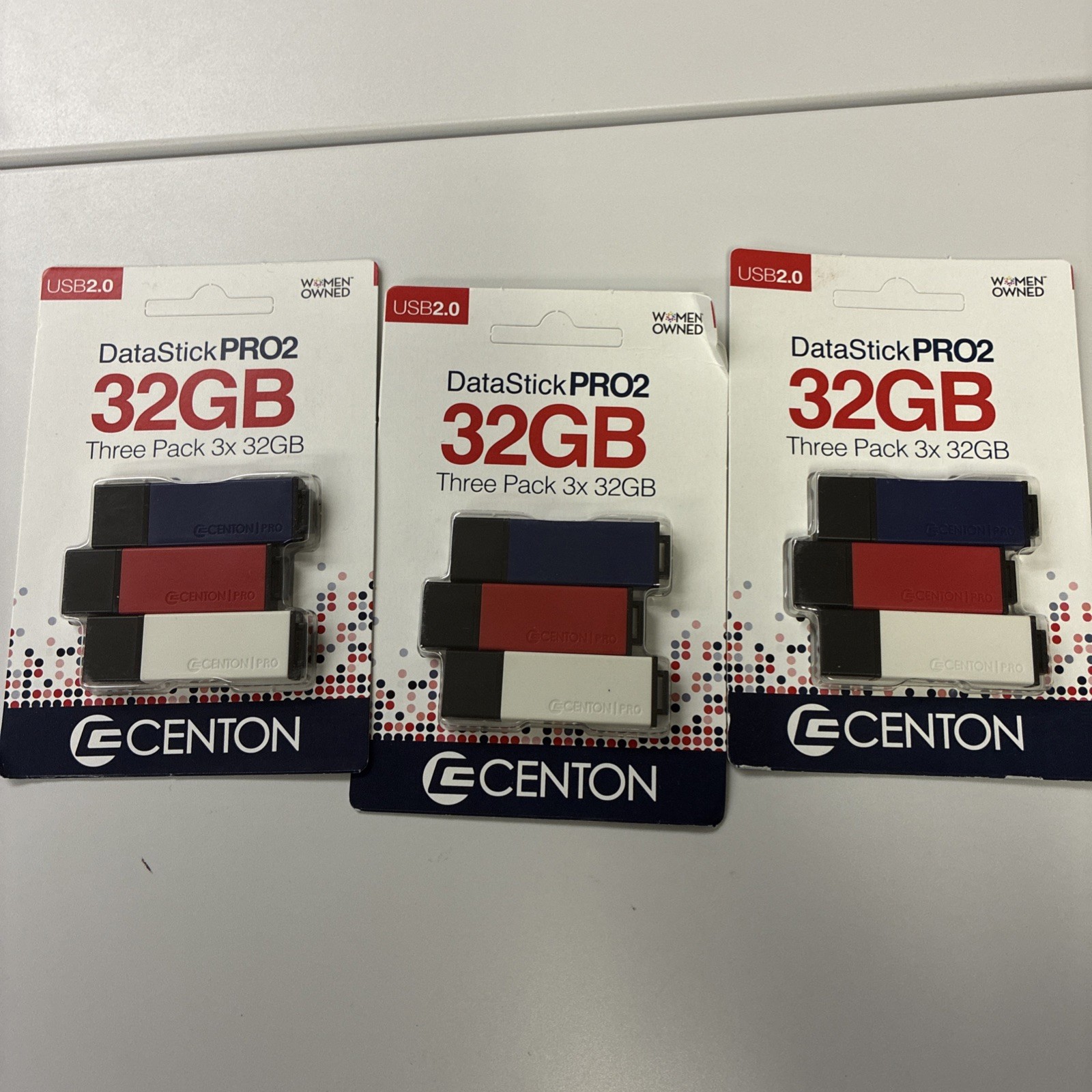9 Total Drives Centon USB 2.0 Datastick Pro2 Three Pack 32GB Multi color