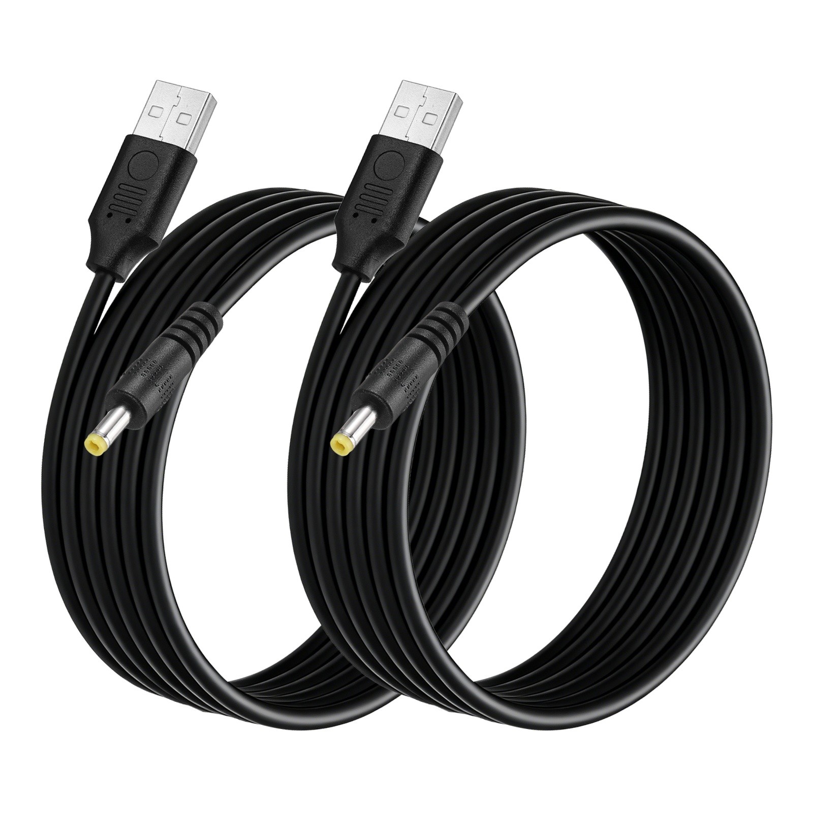 2Pcs USB to DC Power Cable 4x1.7mm, 5V 3A for LED Lights, 1.5 M/5Ft, Black