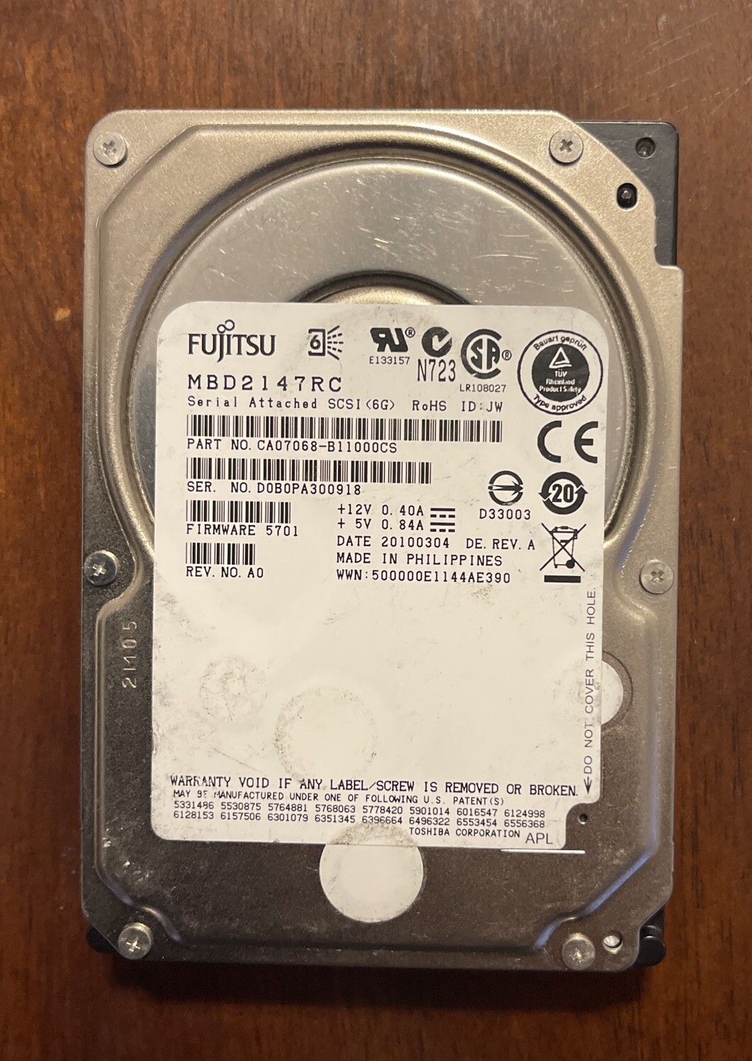 MBE2147RC Fujitsu ENTERPRISE 146GB 15K RPM 6Gb/s 2.5" SAS HDD Hard Drive——-7