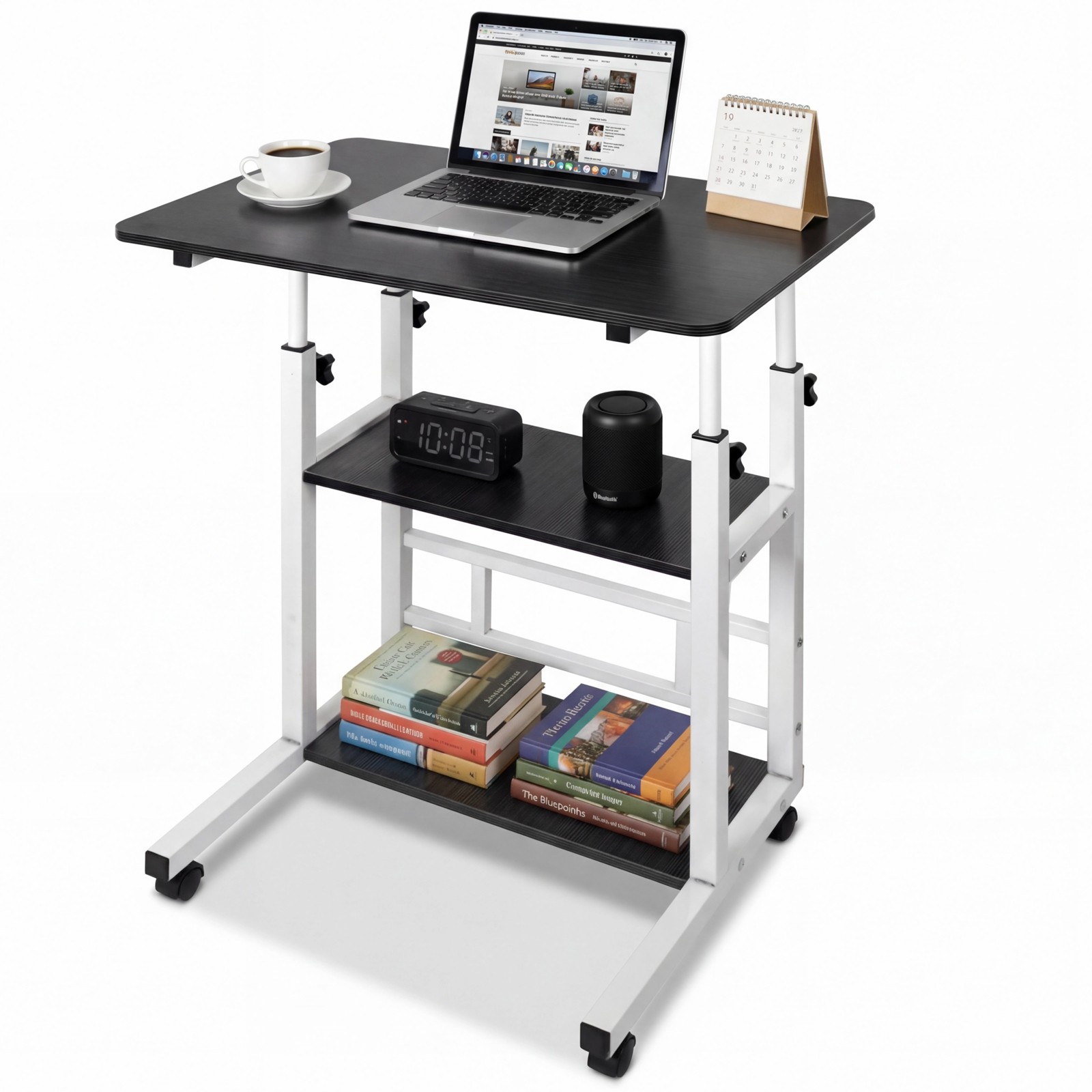 3 Tier Rolling Laptop Desk Adjustable Notebook Computer Stand Bed Sofa Table