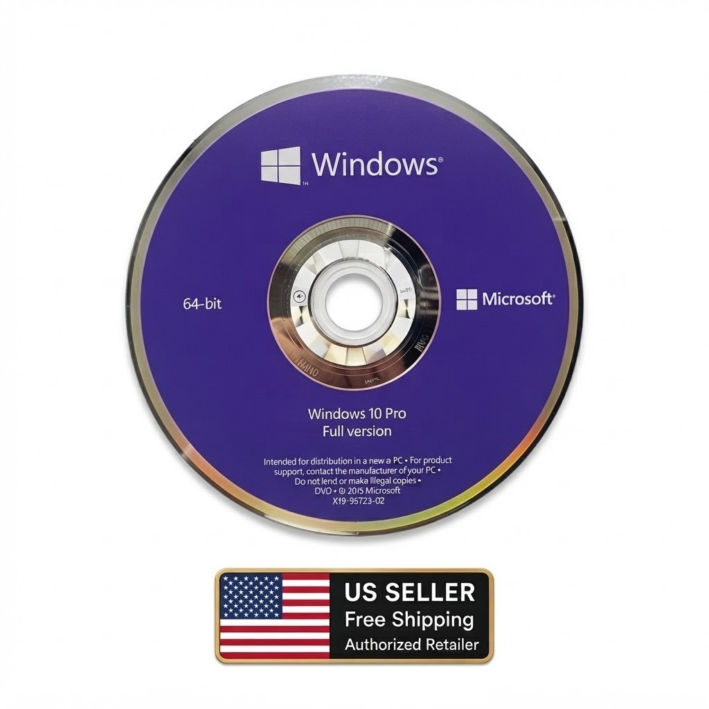Microsoft Windows 10 Pro 64-Bit DVD 1 PC Product Key Sealed Box Install Disc