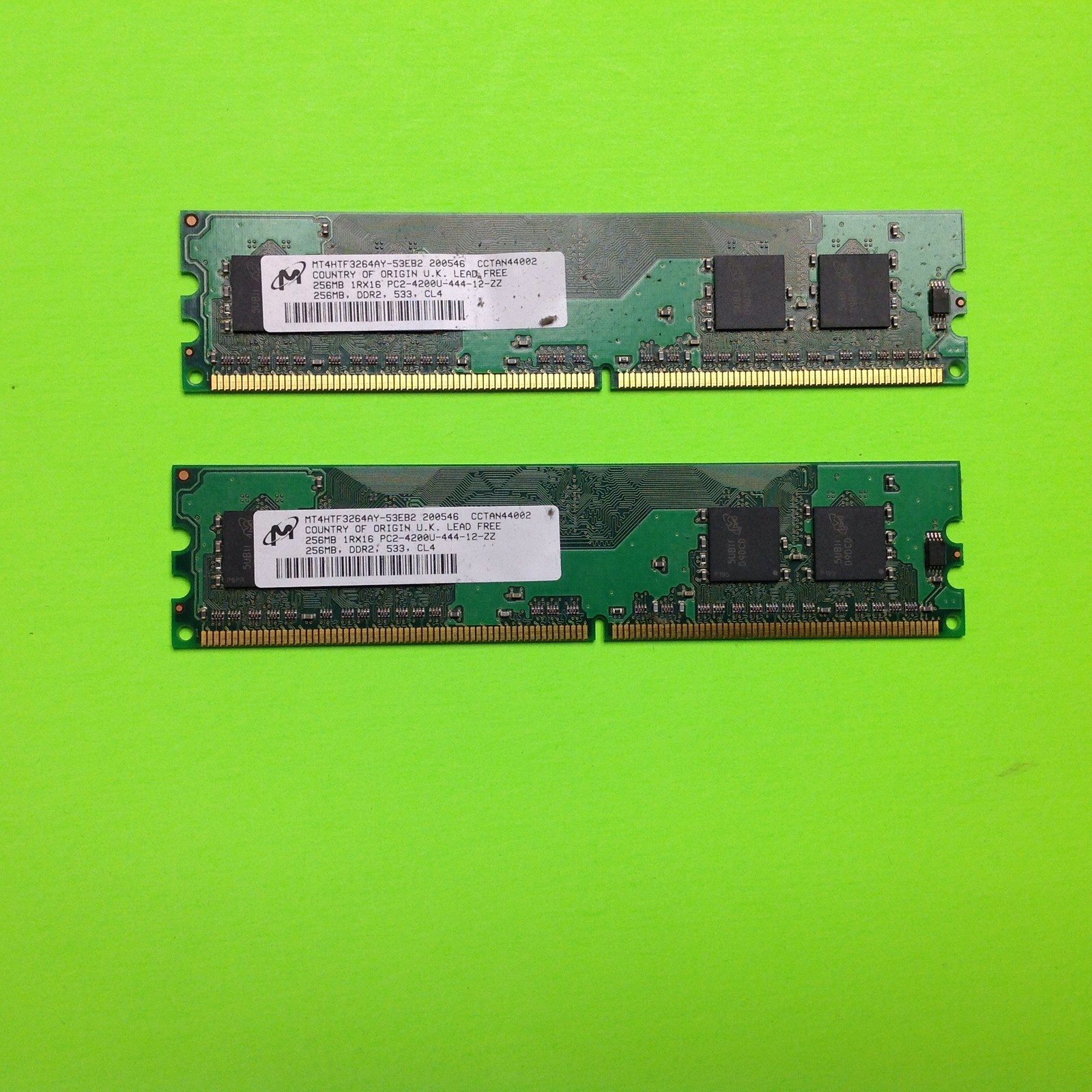 Set of (2) Micron MT4HTF3264AY-53EB2 512MB Total 2X256MB PC2-4200U Random Acce