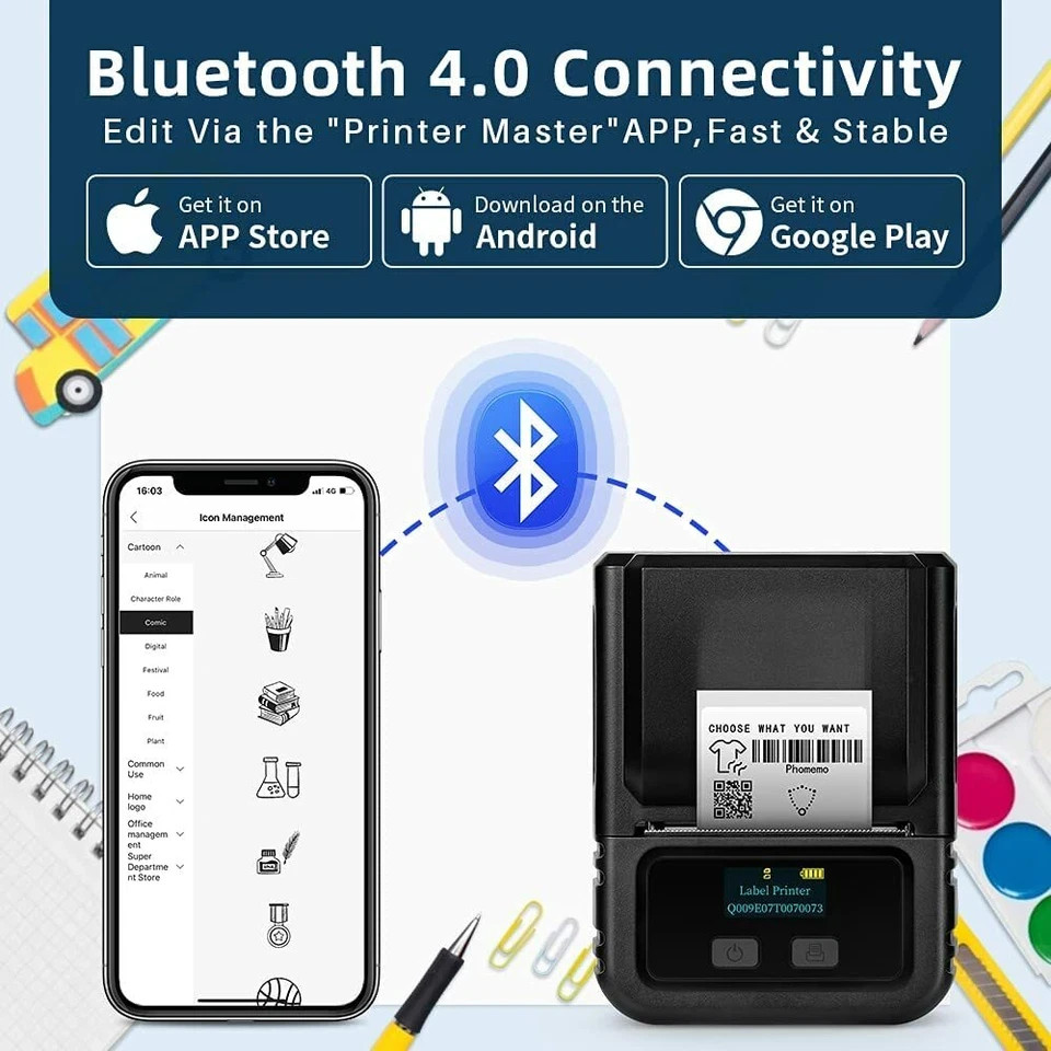 Phomemo M120 Portable Mini Thermal Label Maker Bluetooth Mobile Printer Wireless