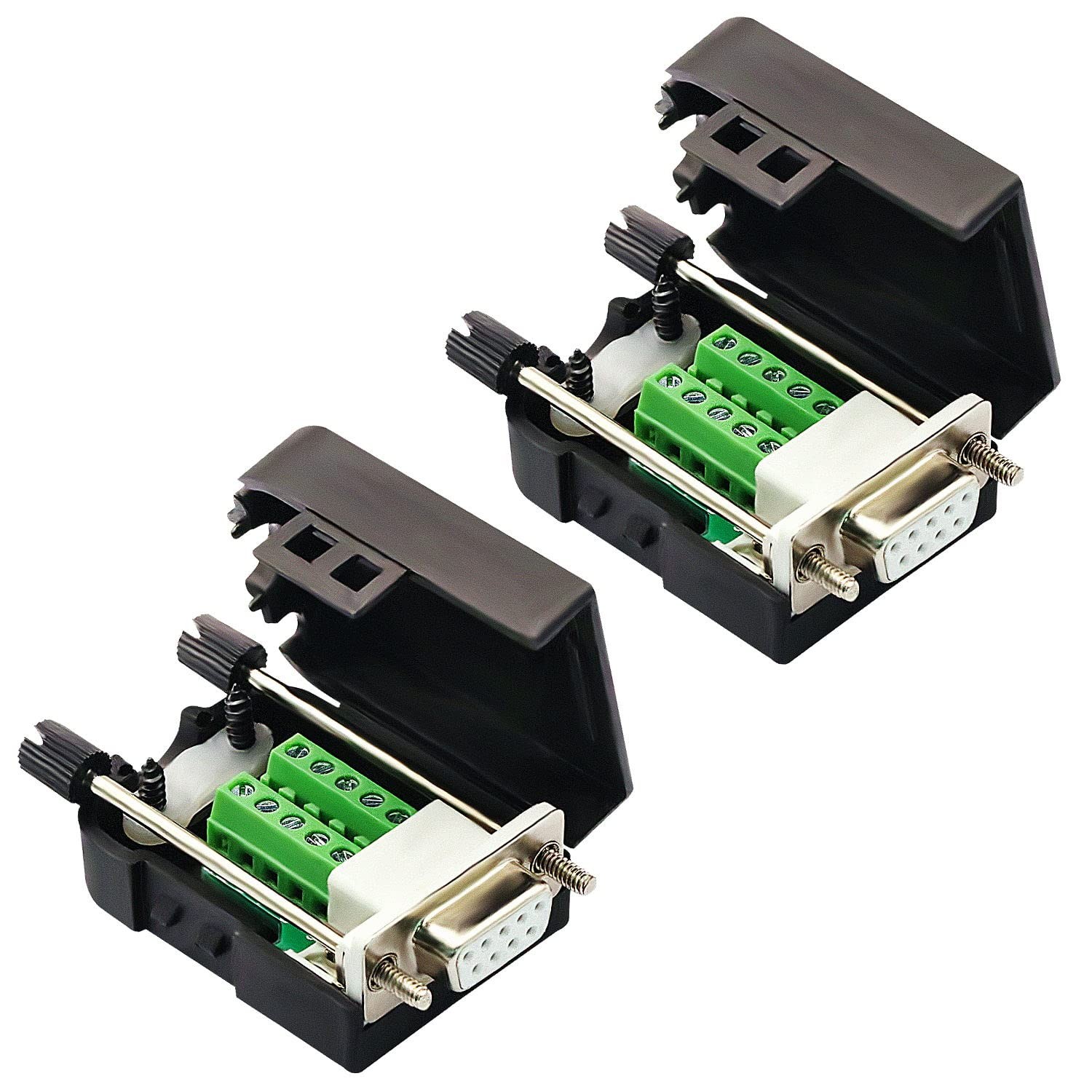 2PCS DB9 Female Solderless RS232 Terminal Breakout Connector
