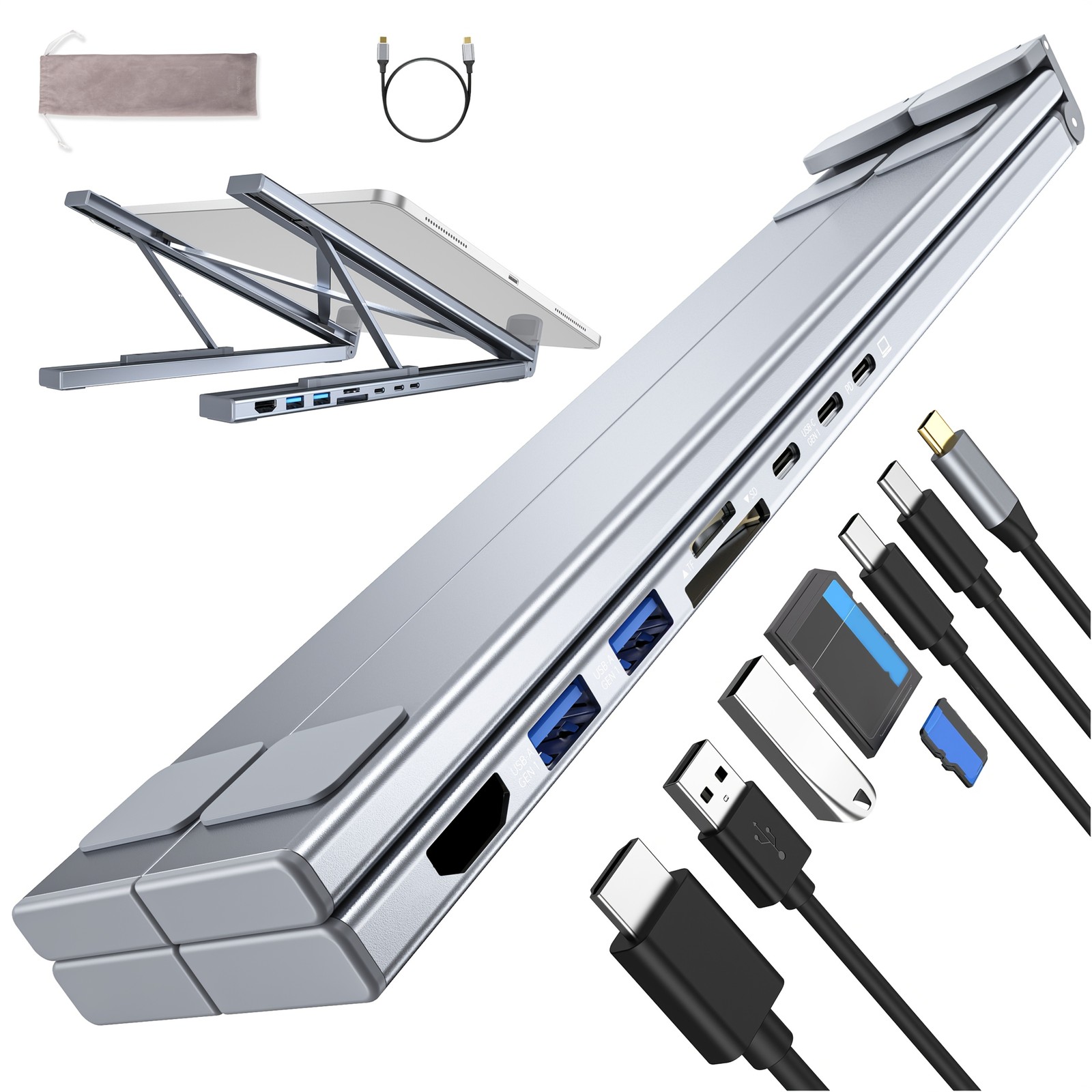 USB C, Laptop Docking Station Stand, USB C, Tablet Stand, 8 In 1 USB C, Hub, 2