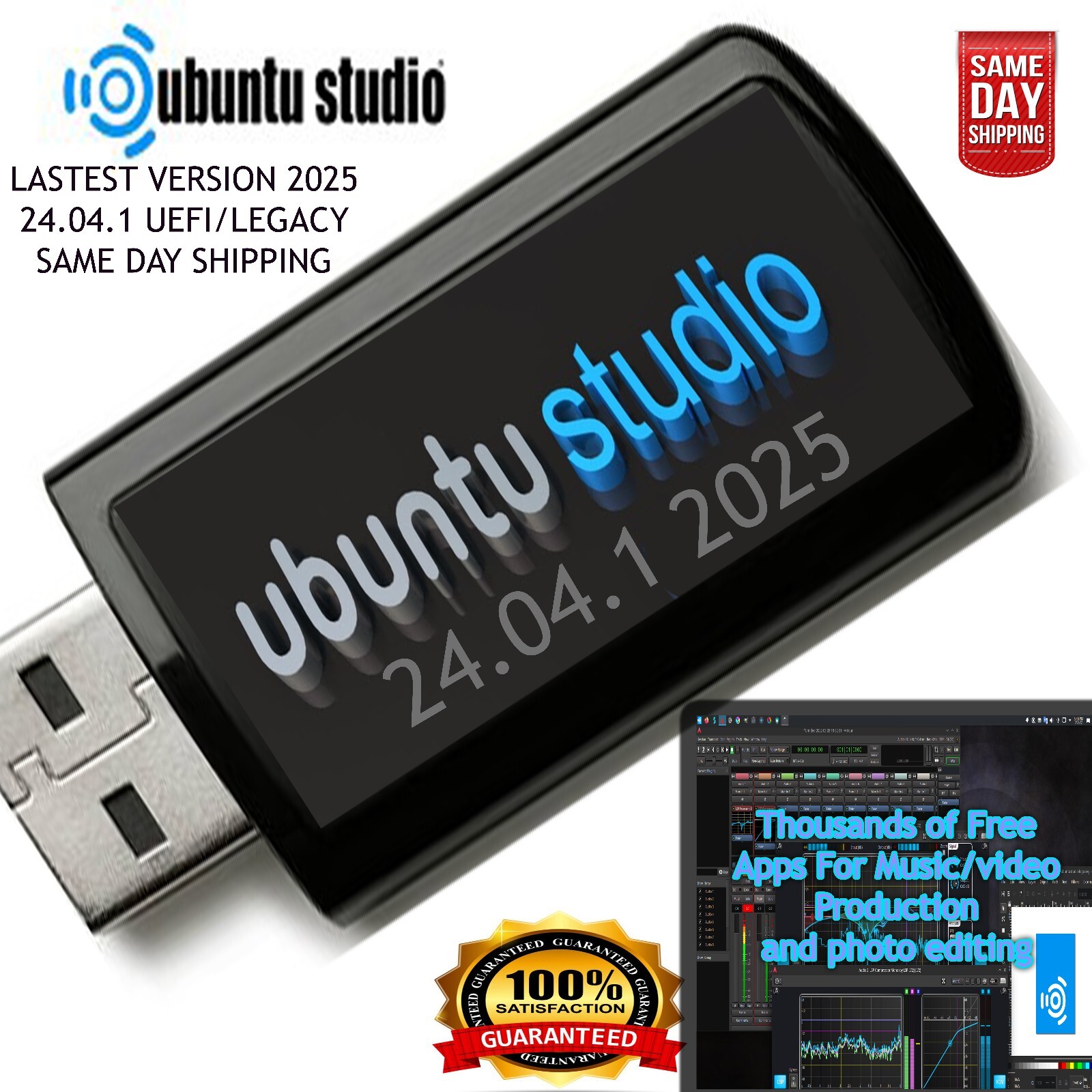Ubuntu Studio 24.04.1 (2025) USB Bootable UEFI/LEGACY Fast Shipping California