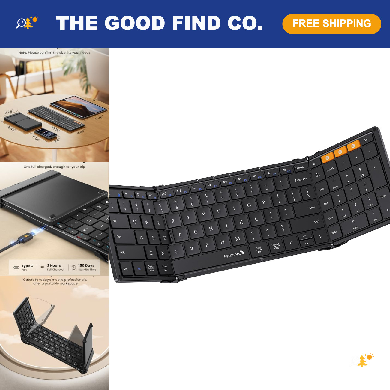 Full-Size Foldable Bluetooth Keyboard for Travel - Compact, Lightweight, Wireles