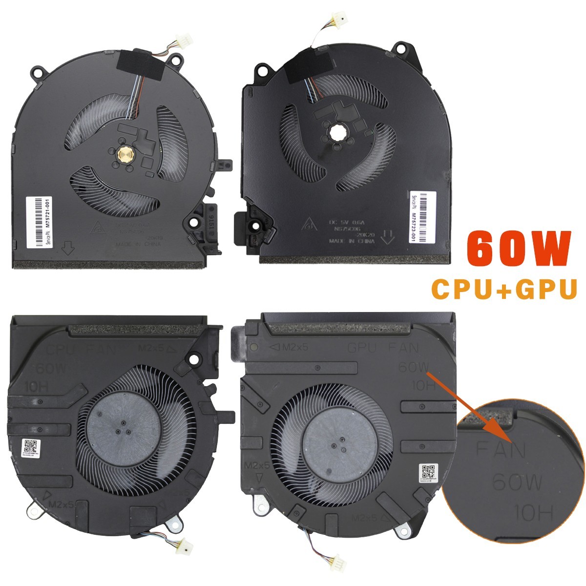 OEM Laptop 60W/80W CPU+GPU Cooling Fan For HP Victus 16-D 16-E TPN-Q263 TPN-Q264