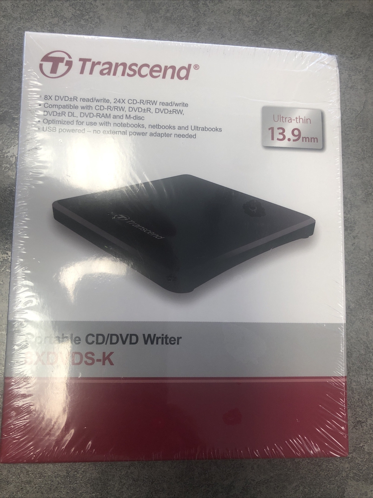 Transcend 8K Extra Slim Portable DVD Writer Optical Drive TS8XDVDS-K
