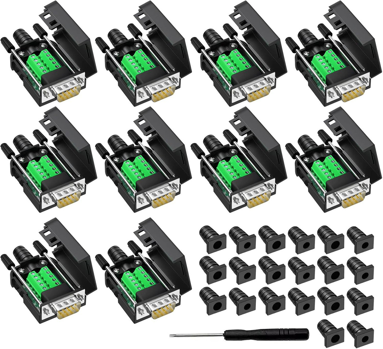 10 Pcs DB9 Male Breakout Connector RS232 Serial Adapter with Screw Terminals