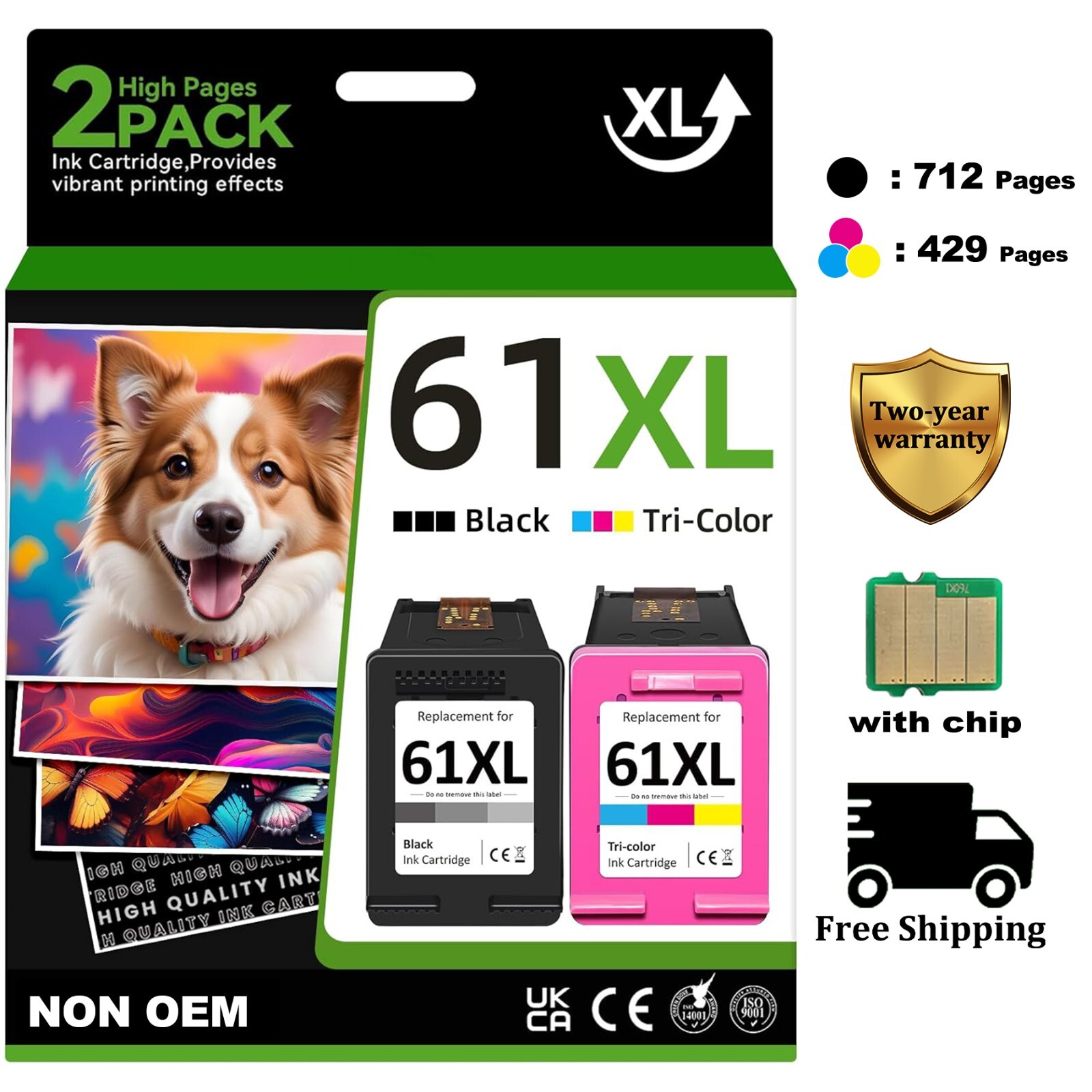 61XL Ink Cartridge Replacement for HP OfficeJet 2620 4630 4635 4632 Printer