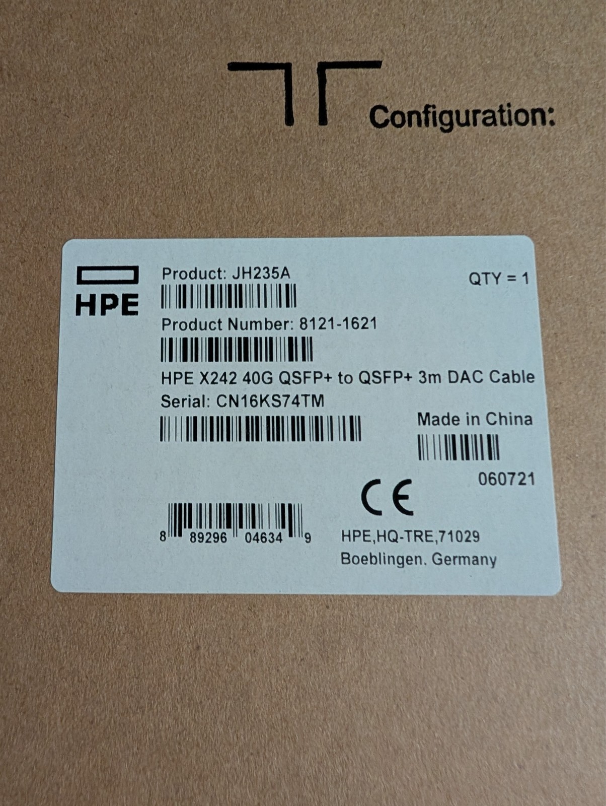 HPE JH235A 40gb QSFP 3m DAC