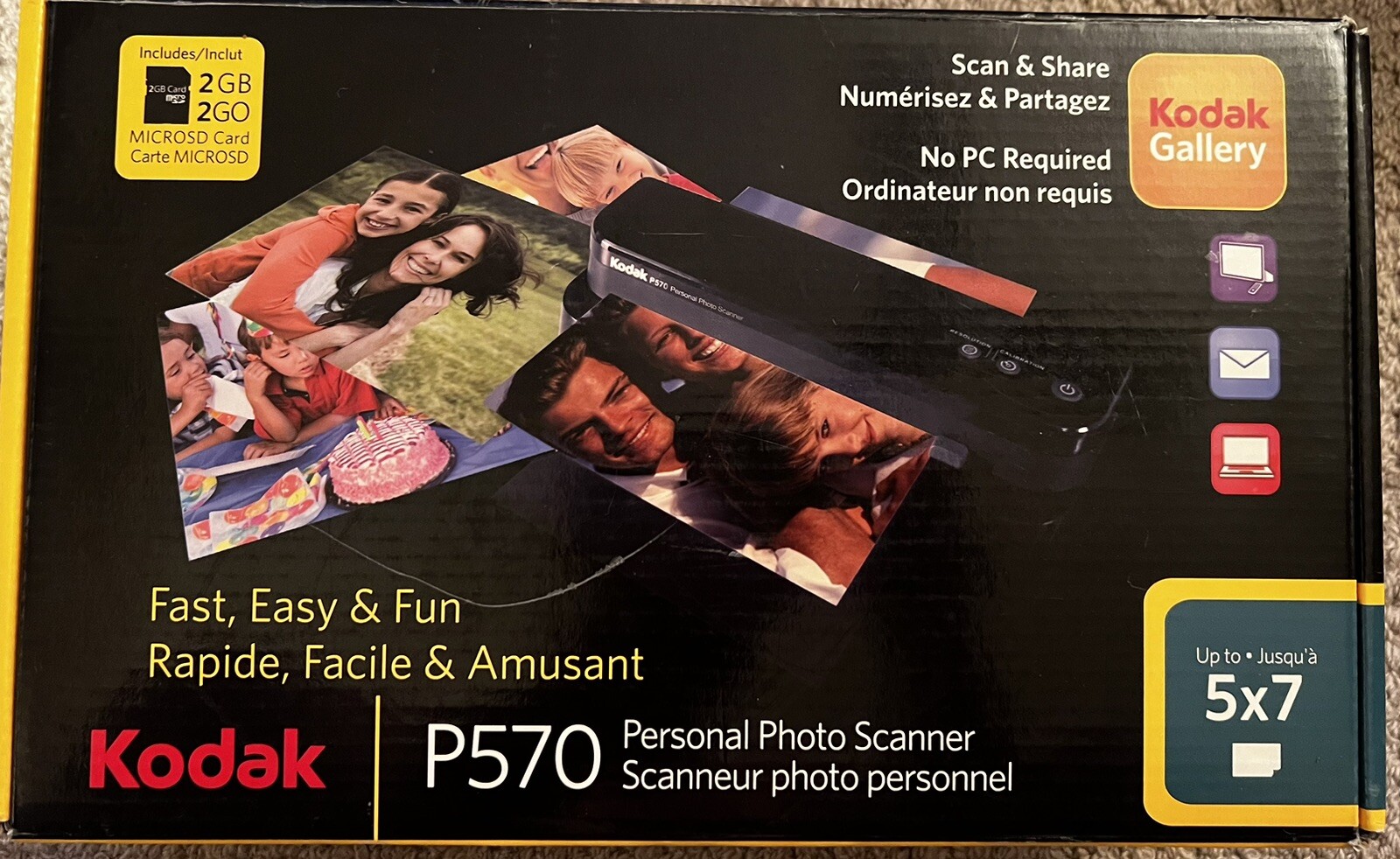 Kodak P570 Personal Handheld Photo Scanner w/ Cords & Box No MicroSD Card