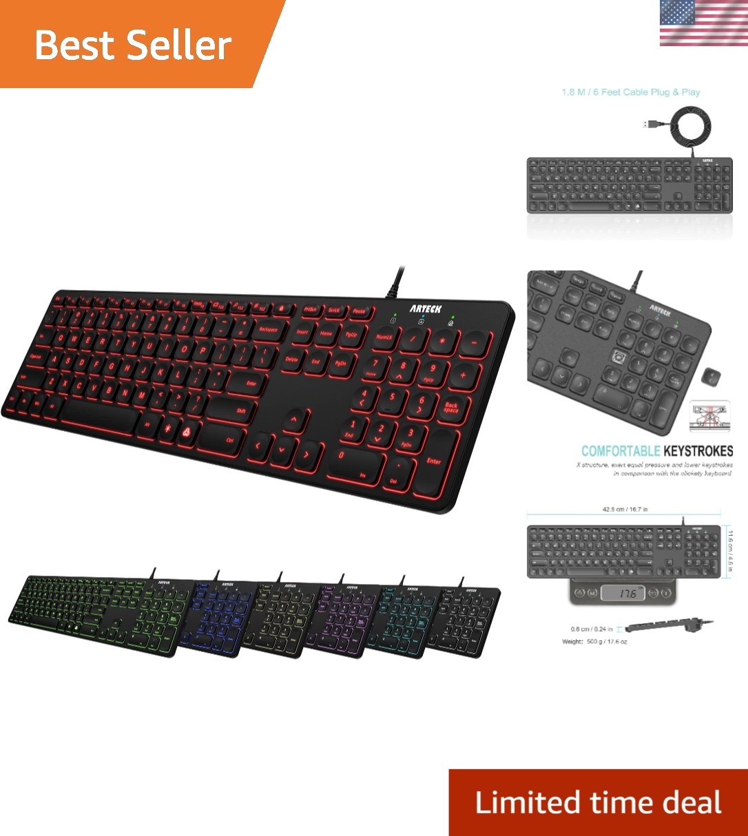 Modern RGB Backlit USB Keyboard – Comfortable, Stylish & Multi-Functional