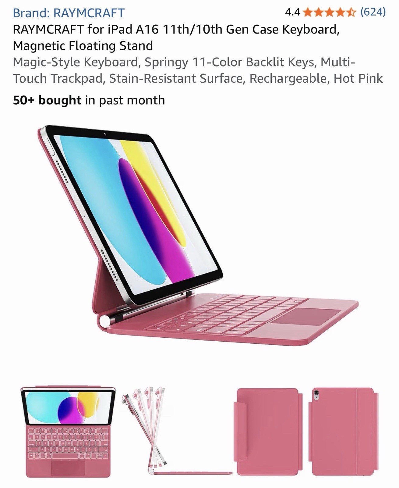 RAYMCRAFT for iPad A16 11th/10th Gen Case Keyboard, Magnetic Floating Stand