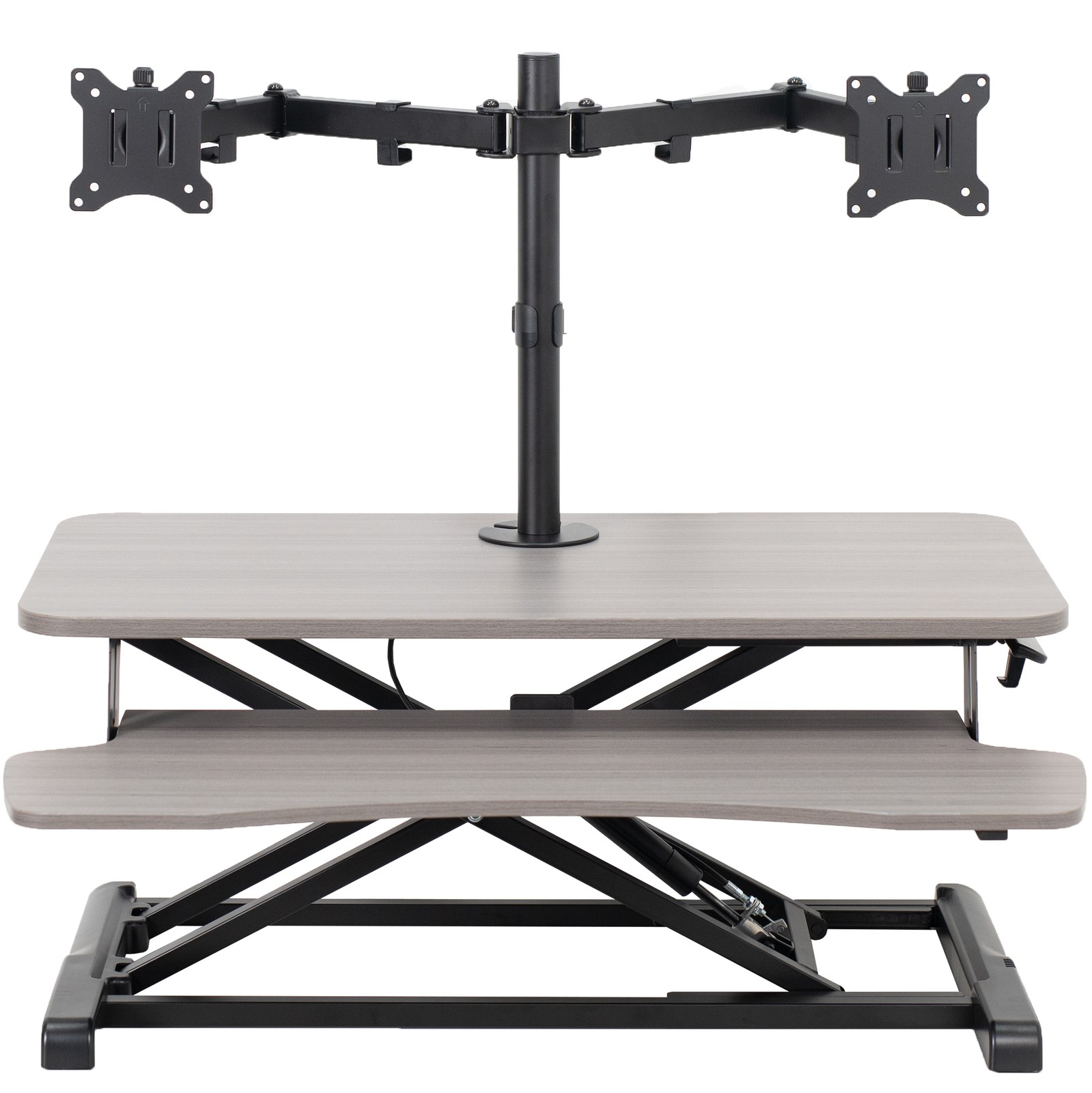 VIVO Gray 32" Standing Desk Riser with Adjustable Dual 13" to 30" Monitor Mount