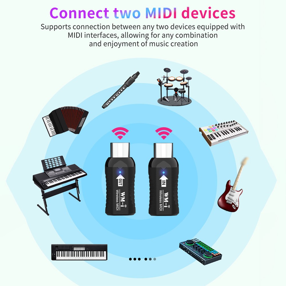 Wireless MIDI Adapter Rechargeable Audio Transmitter Receiver 2.4GHz Ultra-Low