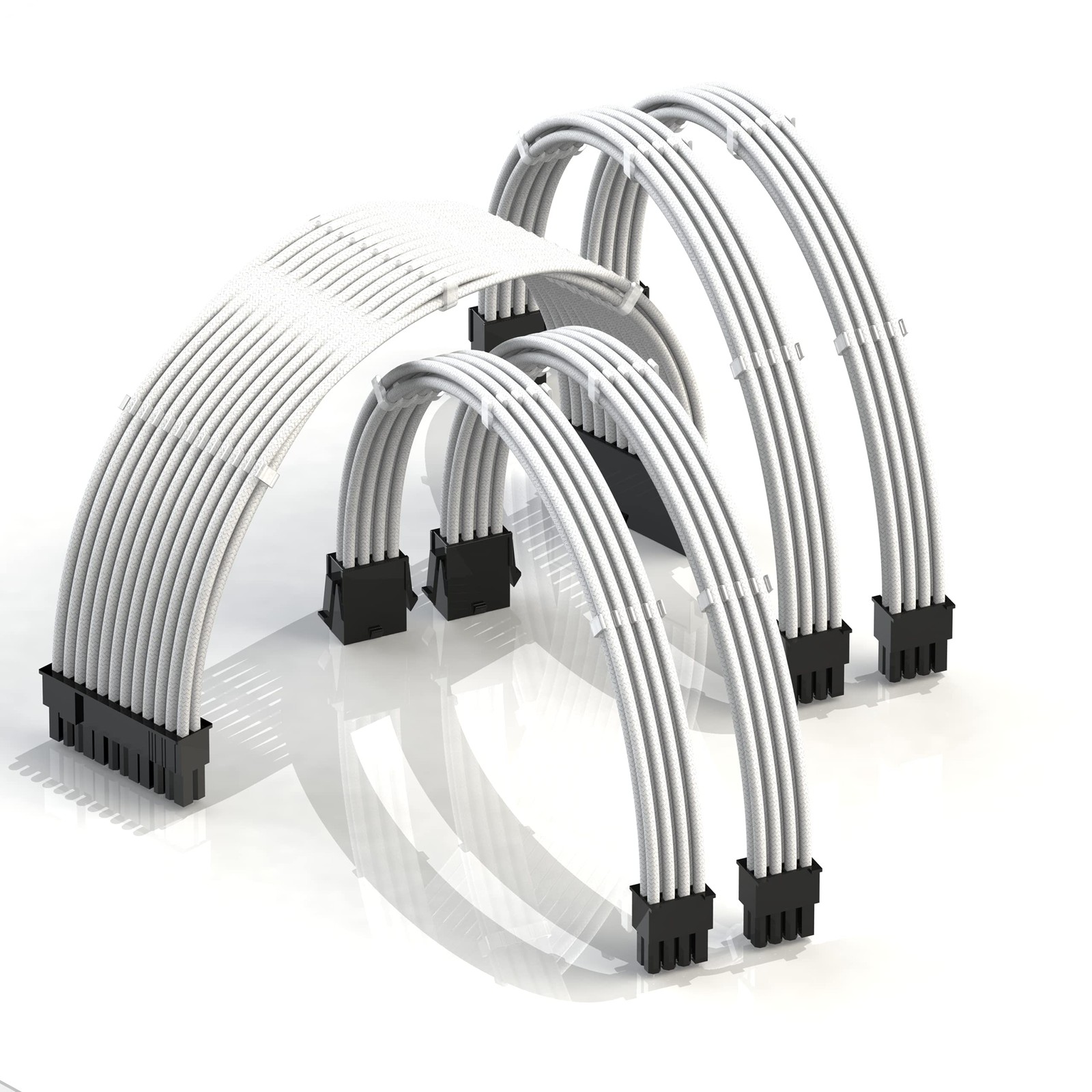 LINKUP ATX 24-Pin PSU Extension Cable Braided Sleeved 50cm White