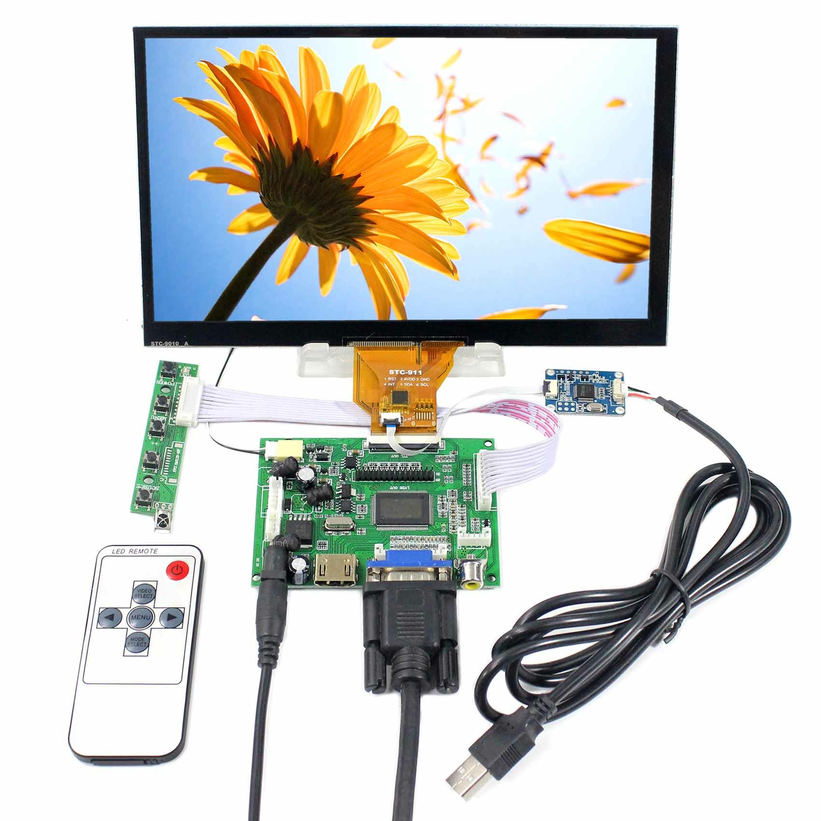 For Ras Pi HD VGA AV Controller Board 9" 800X480 Capacitive Touch LCD