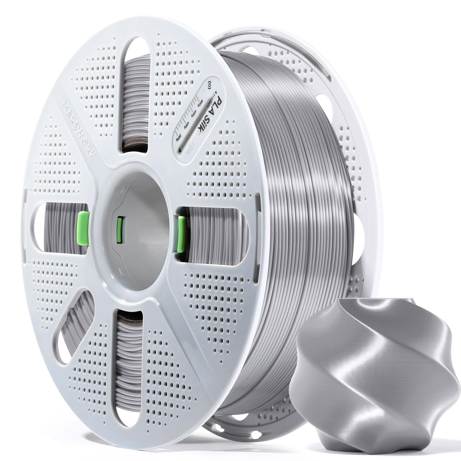 MarsWork Silver Silk PLA, PreDried Filament with Reusable Spool