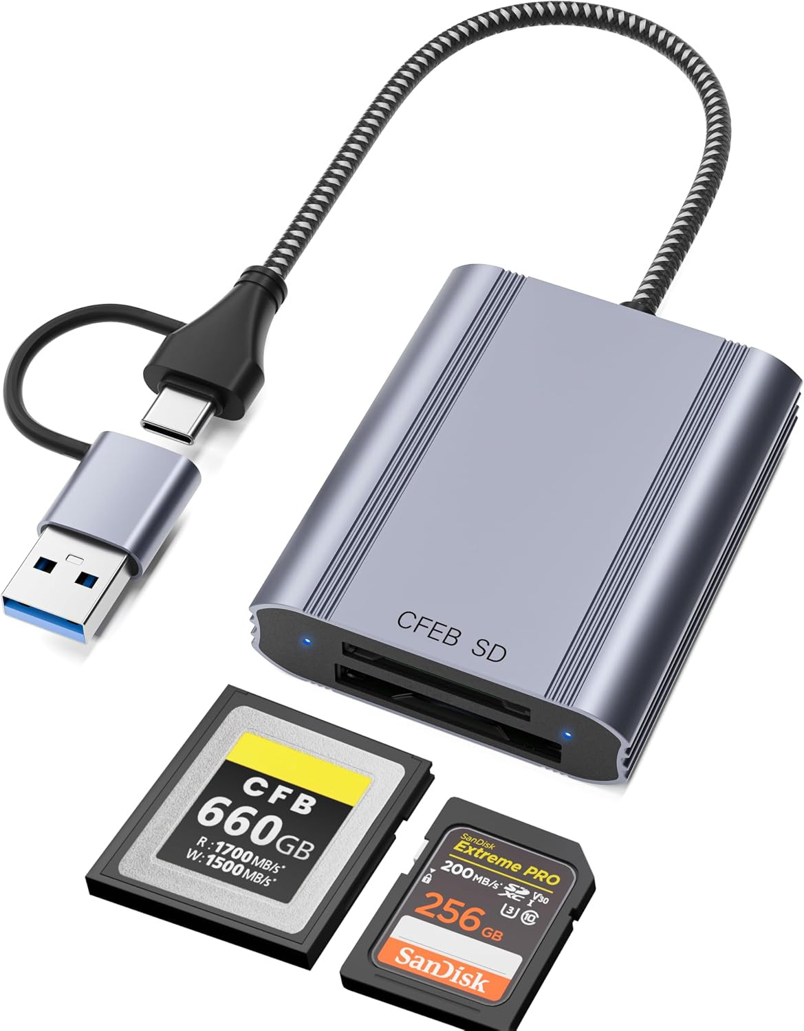 10Gbps Cfexpress Type B and SD Card Reader, CF Express Type B Adapter for SD Mic