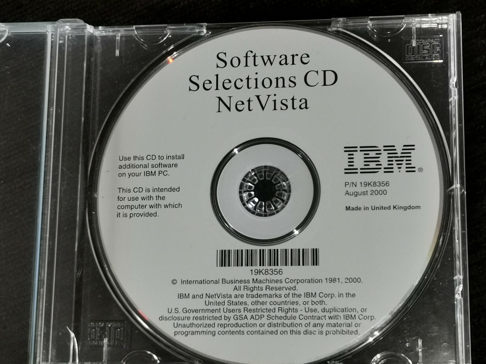 Software Selections CD Net Vista for IBM. P/N 19K8356 August 2000.
