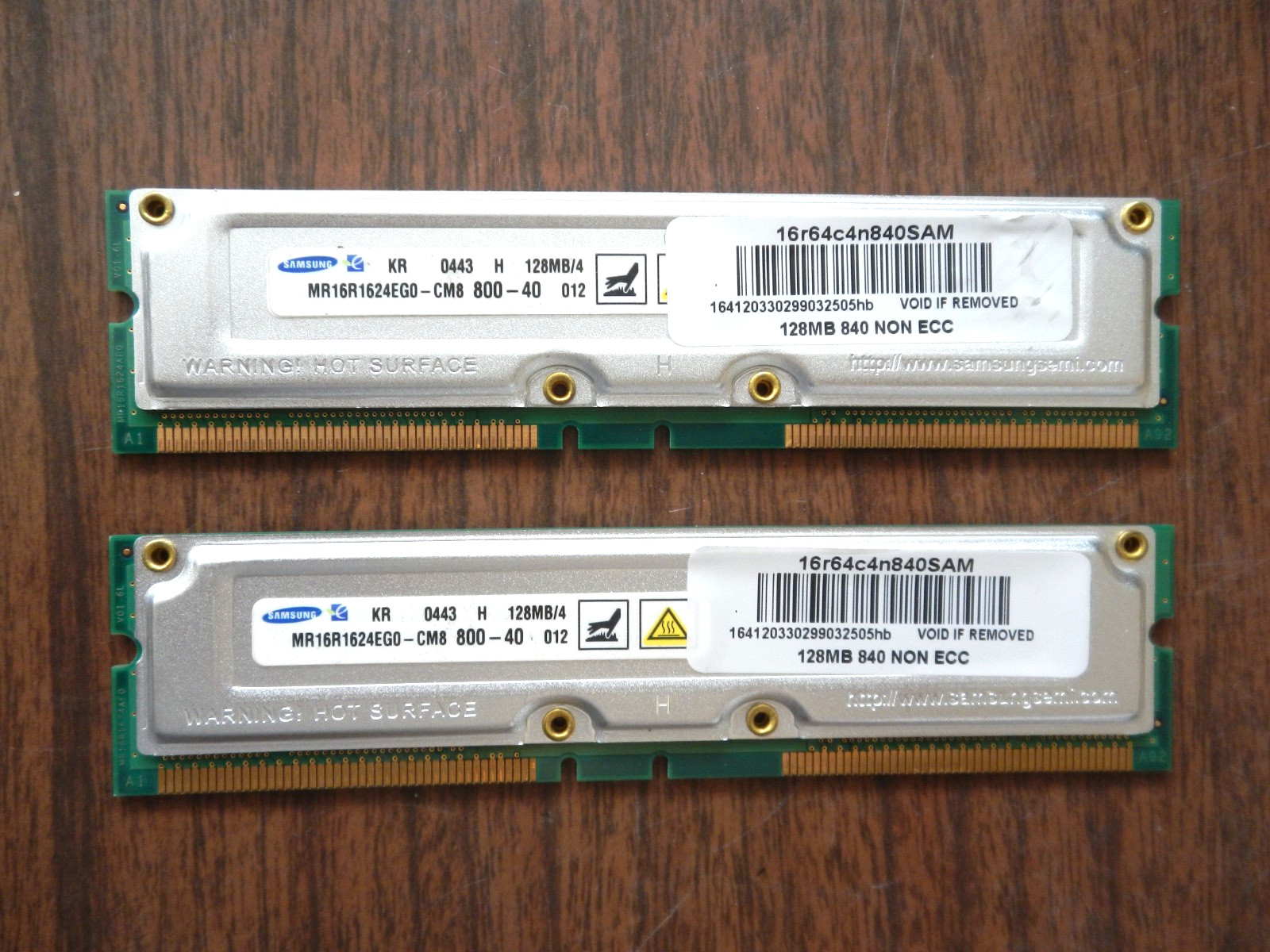 2 modules 128MB-40 Samsung Rambus Memory 800-40 RDram NON ECC - GRADE A