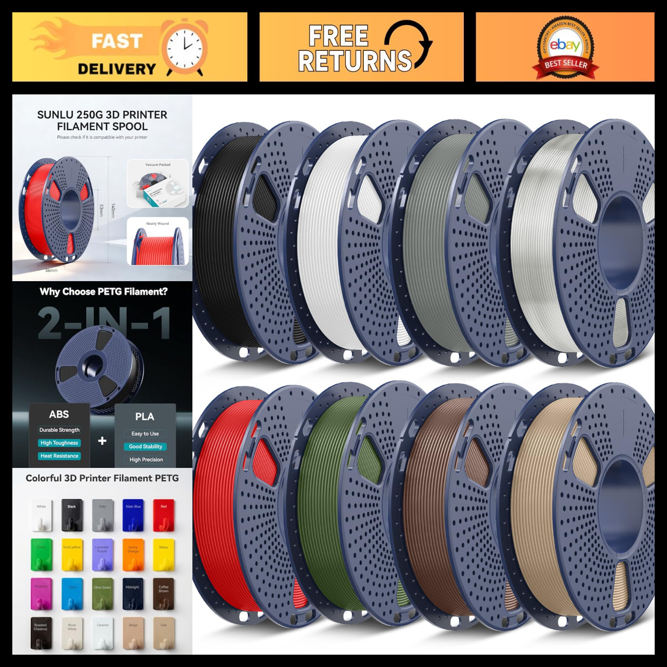 Multicolor 3D Printer Filament Bundle, 1.75mm, 250g High-Quality Filament