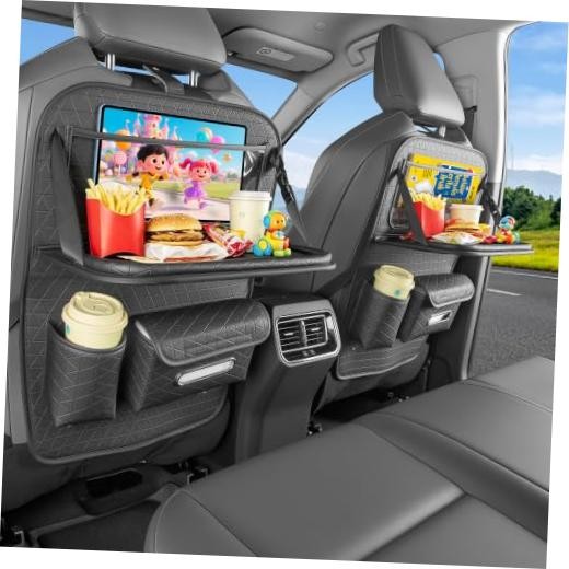 2PC Backseat Car Organizer with Foldable Food Tray &Tablet Holder Pattern Style