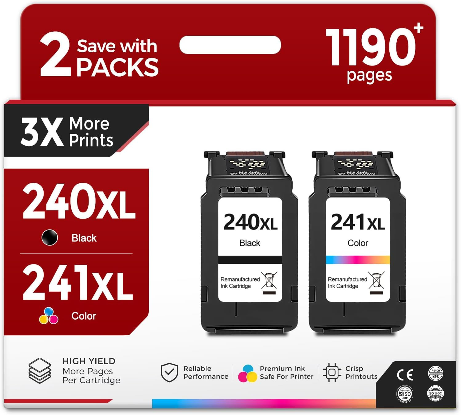 240XL 241XL Ink Cartridge Replacement for Canon PG 240 CL 241 XL Combo Pack