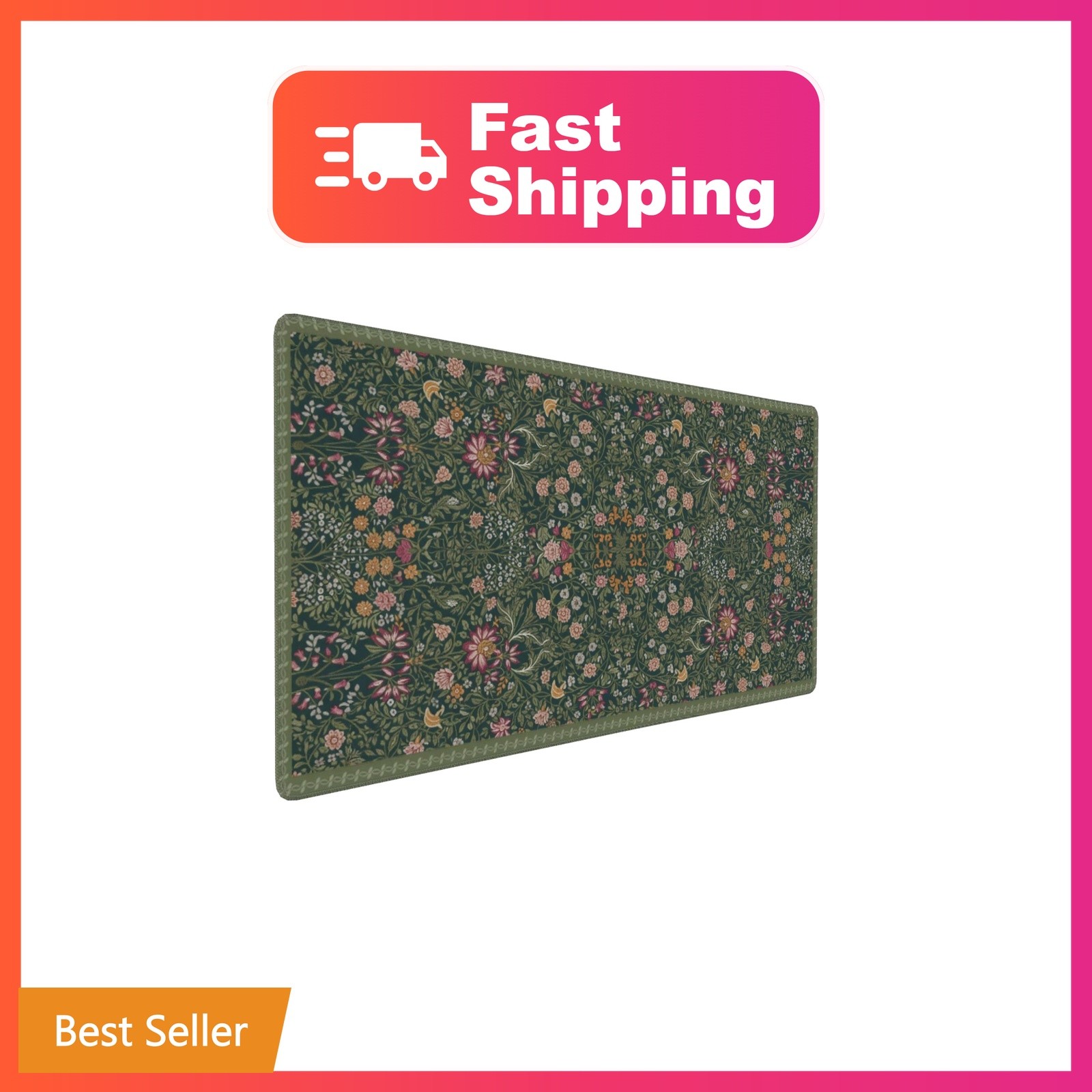 Dark Green Floral XXL Desk Mat, Extra Large Mouse Pad with Anti-Slip Base and...