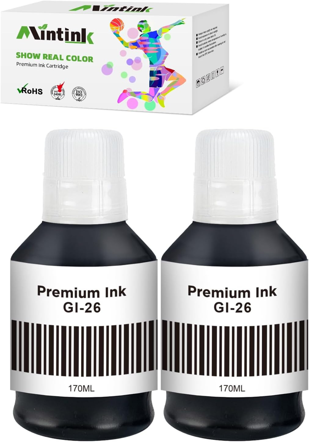 GI26 Black Ink Refill Bottles Replacement Compatible for Canon 26 GI-26 GI26 Ink